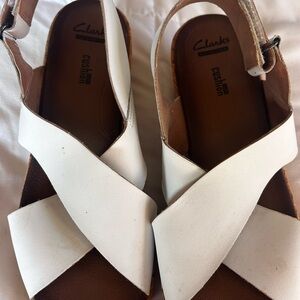 Clarks Women's White and Brown Sandals